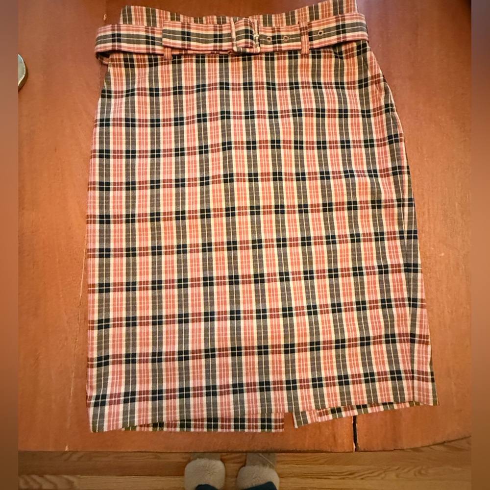 Ann Taylor Plaid Belted Pencil Skirt